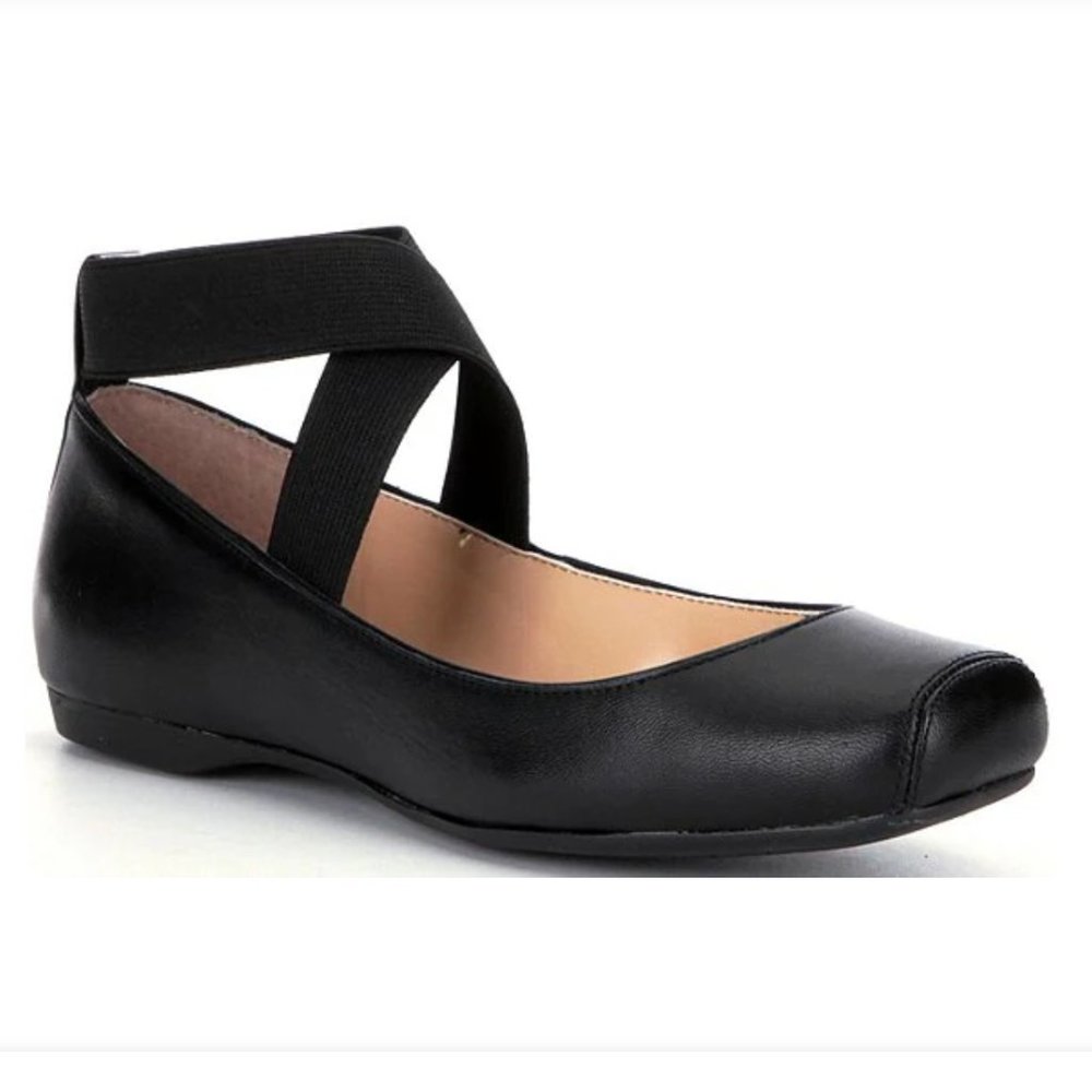 Jessica Simpson Mandalaye Leather Square-Toe Criss Cross Straps Ballet Flats
